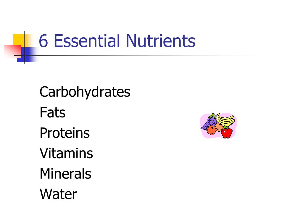 6 Essential Nutrients Carbohydrates Fats Proteins Vitamins Minerals Water