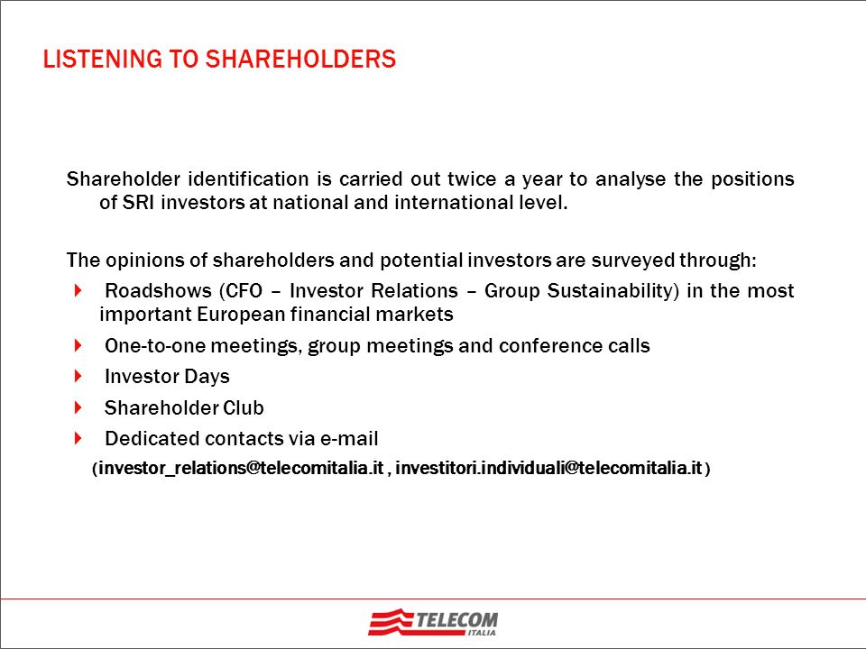 The relationship with stakeholders Telecom Italia Group's experience Paolo  Nazzaro Head of Group Sustainability Telecom Italia. - ppt download