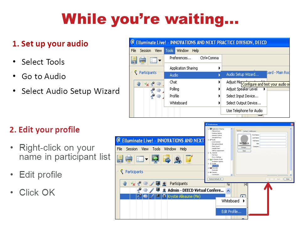 1. Set up your audio Select Tools Go to Audio Select Audio Setup Wizard 2.