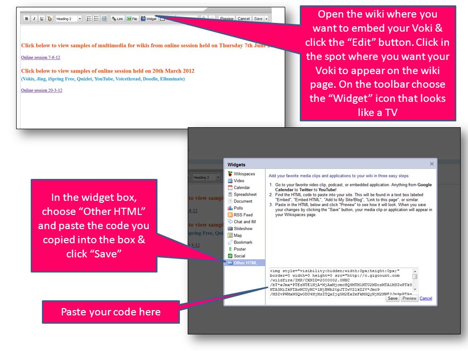 Open the wiki where you want to embed your Voki & click the Edit button.
