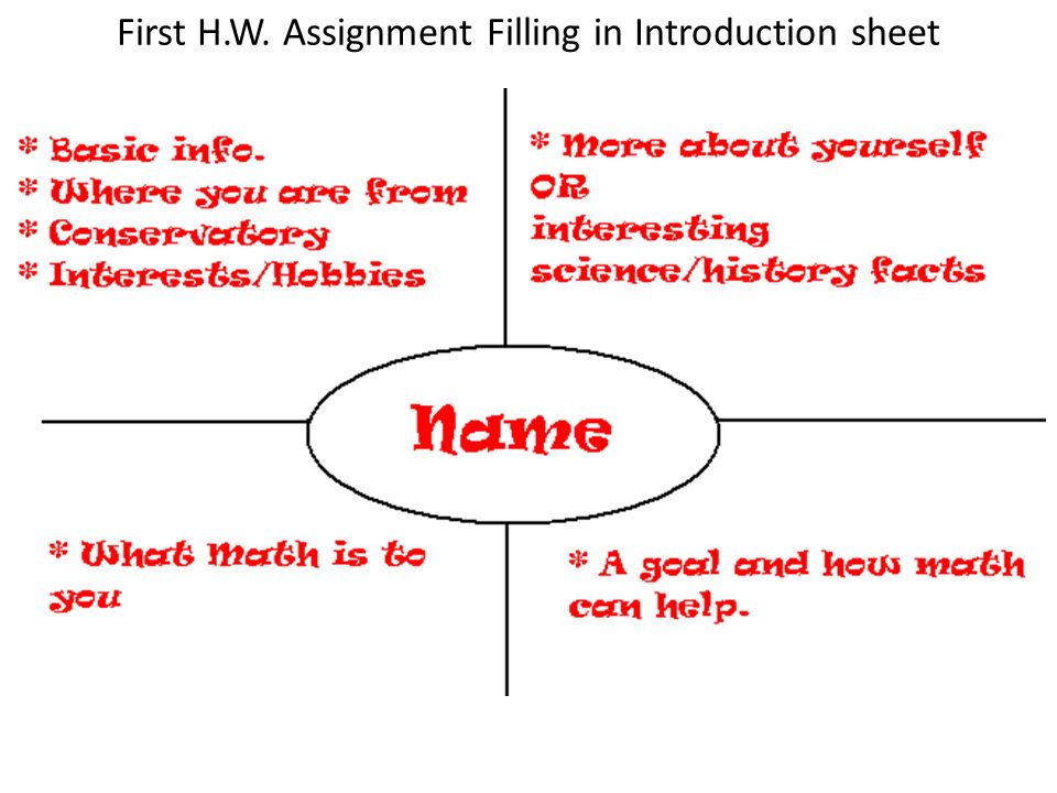 First H.W. Assignment Filling in Introduction sheet