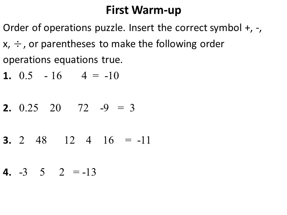 First Warm-up Order of operations puzzle.