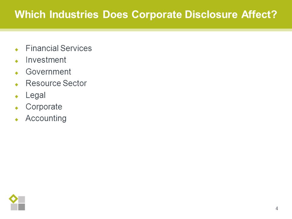  Financial Services  Investment  Government  Resource Sector  Legal  Corporate  Accounting Which Industries Does Corporate Disclosure Affect.