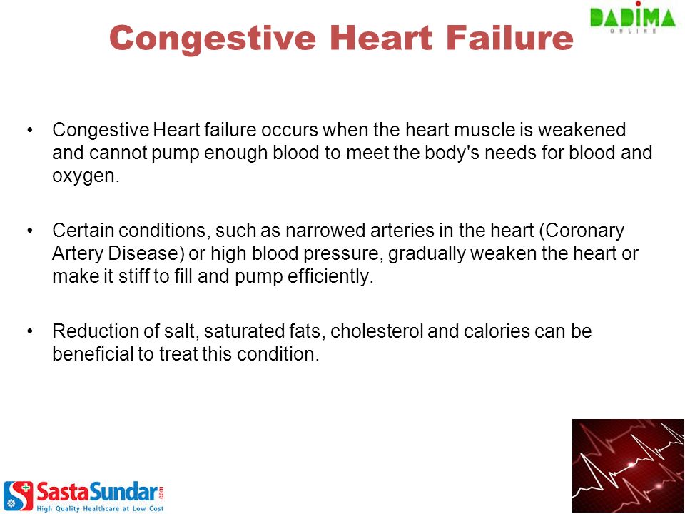 Congestive Heart failure occurs when the heart muscle is weakened and cannot pump enough blood to meet the body s needs for blood and oxygen.