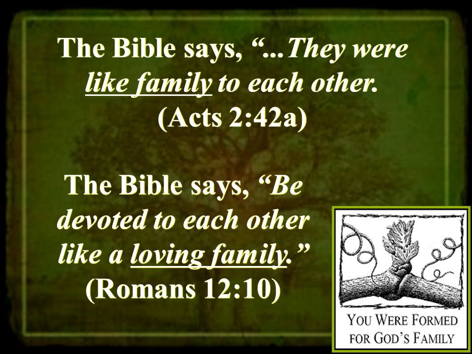 The Bible says, ...They were like family to each other.