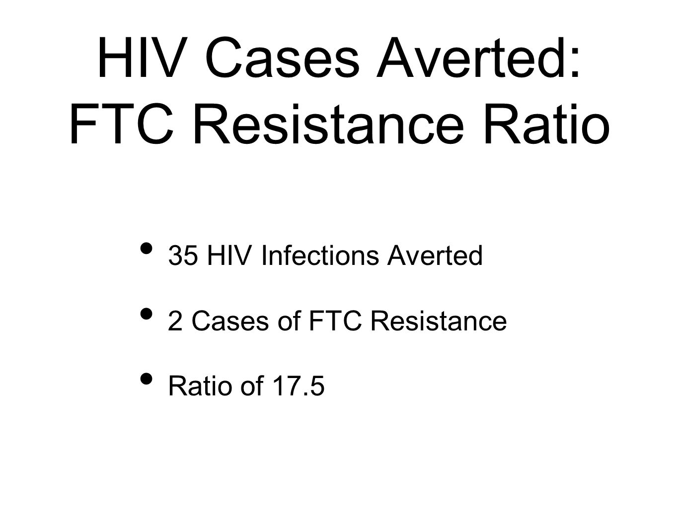 HIV Cases Averted: FTC Resistance Ratio 35 HIV Infections Averted 2 Cases of FTC Resistance Ratio of 17.5