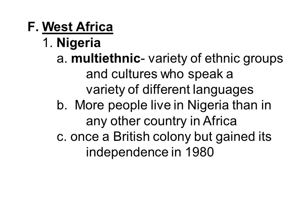 F.West Africa 1. Nigeria a.