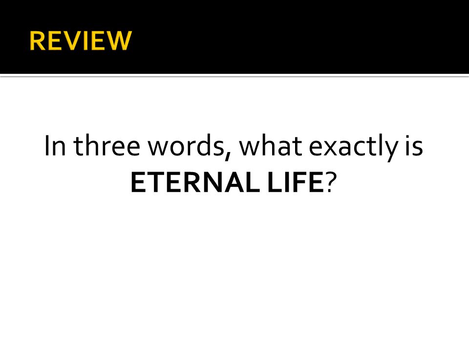 In three words, what exactly is ETERNAL LIFE