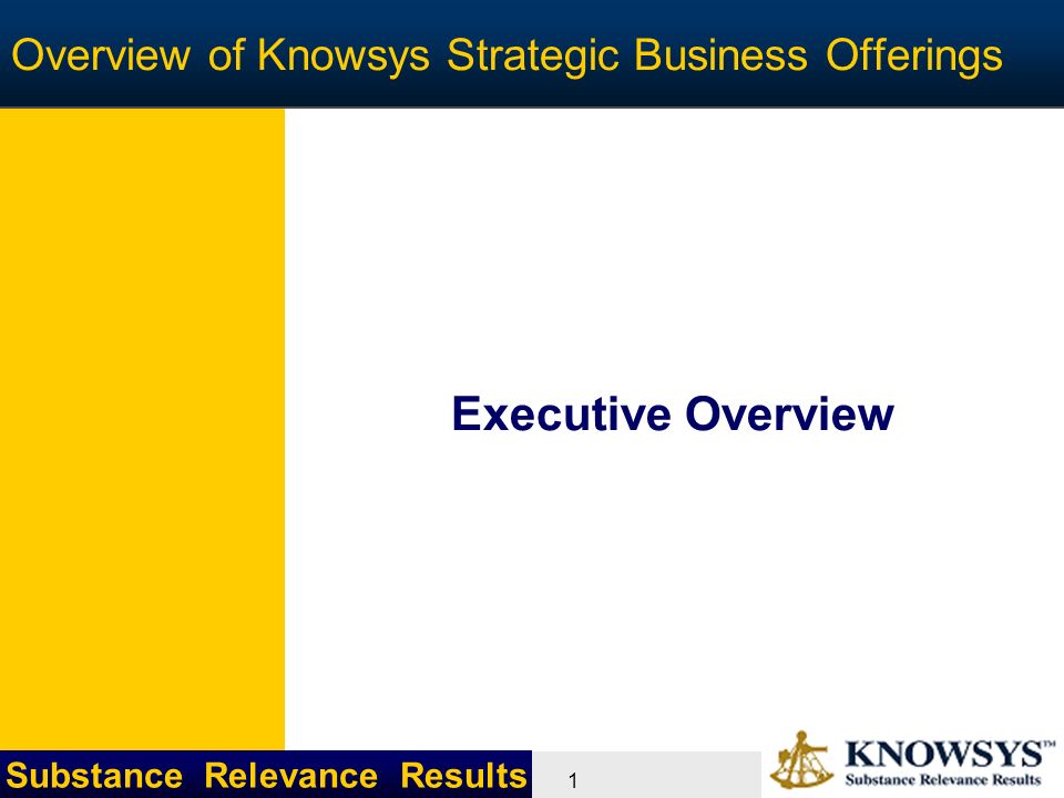 Substance Relevance Results 1 Overview of Knowsys Strategic Business Offerings Executive Overview