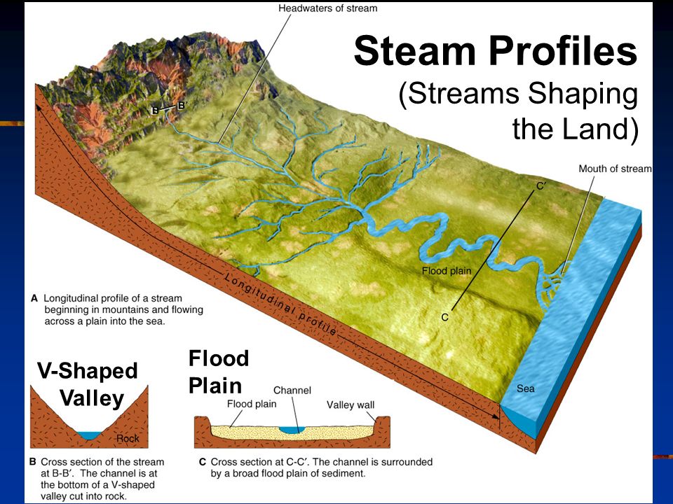 Steam Profiles (Streams Shaping the Land) V-Shaped Valley Flood Plain