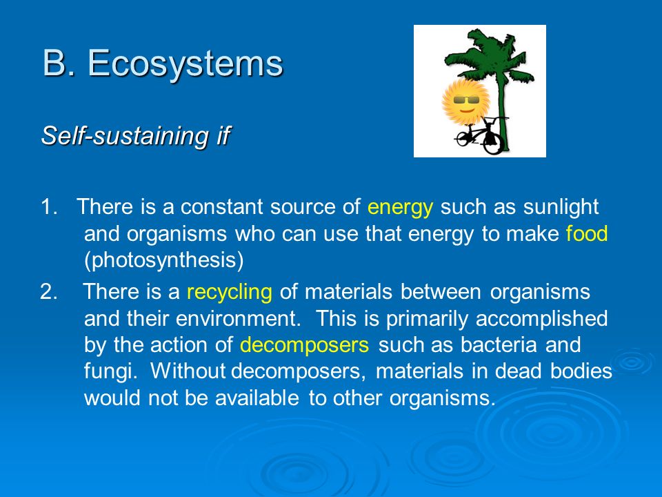 B. Ecosystems Self-sustaining if 1.