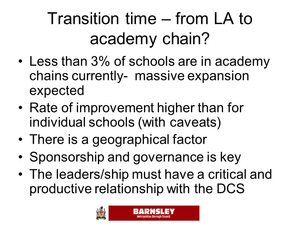 Transition time – from LA to academy chain.