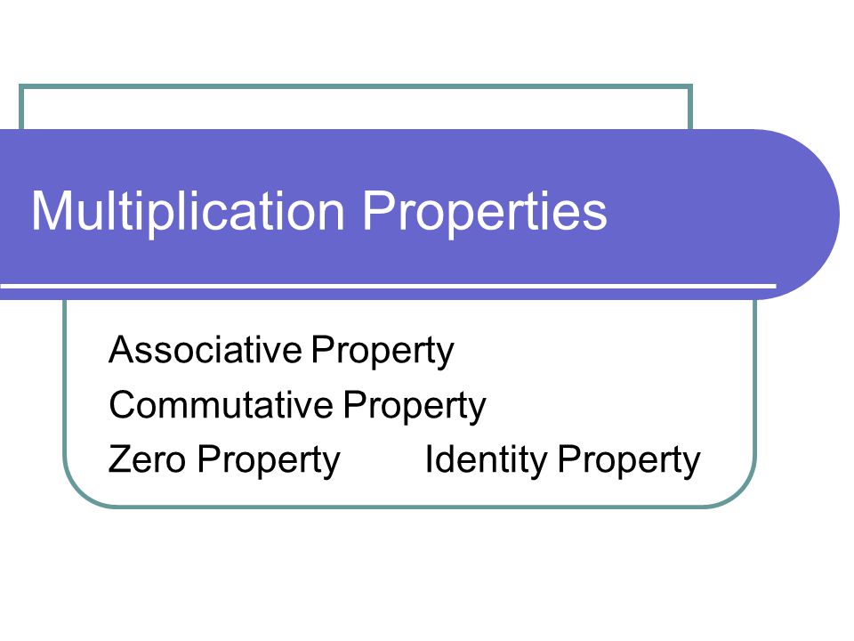 Multiplication Properties Associative Property Commutative Property Zero Property Identity Property