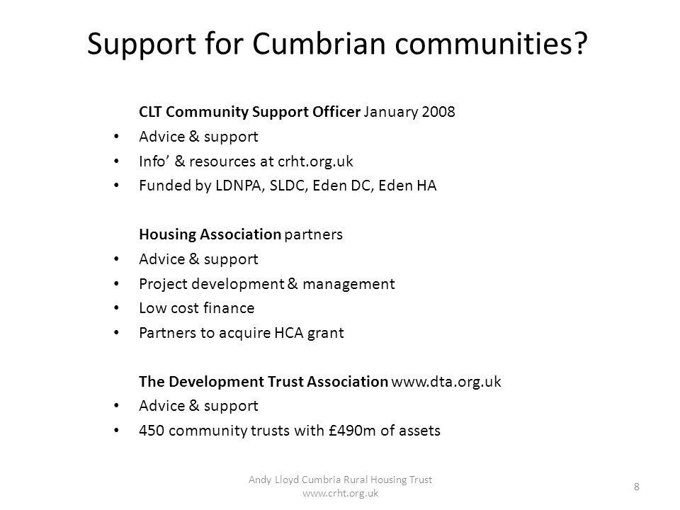 Support for Cumbrian communities.