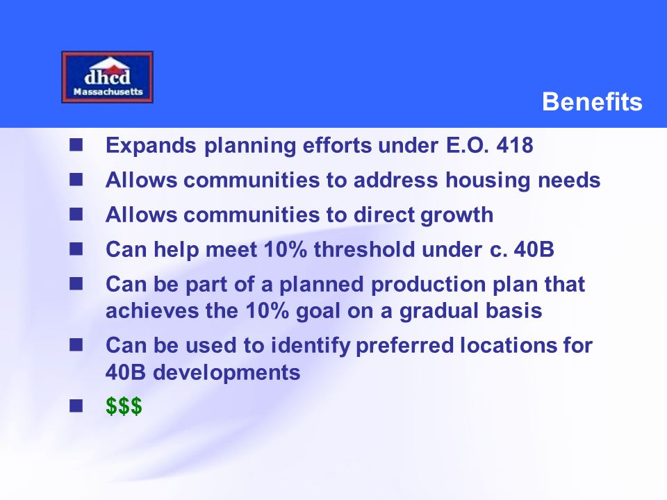 Benefits Expands planning efforts under E.O.
