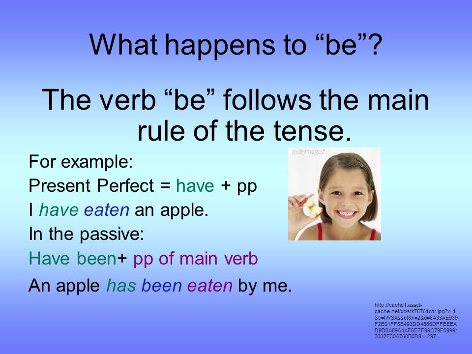 What happens to be . The verb be follows the main rule of the tense.