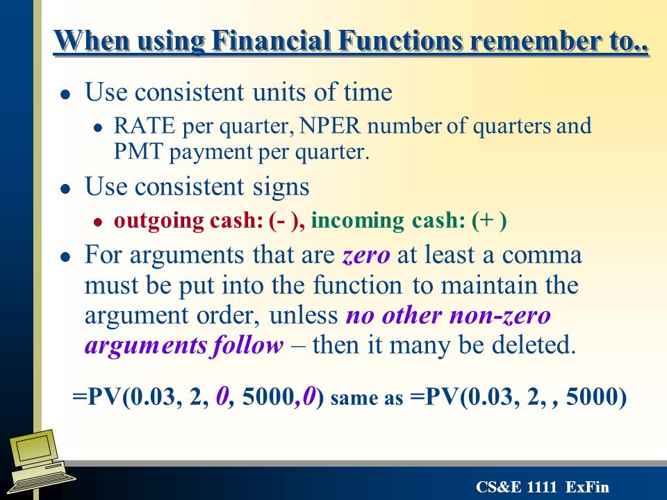 cs e 1111 exfin microsoft excel financial functions objectives financial functions