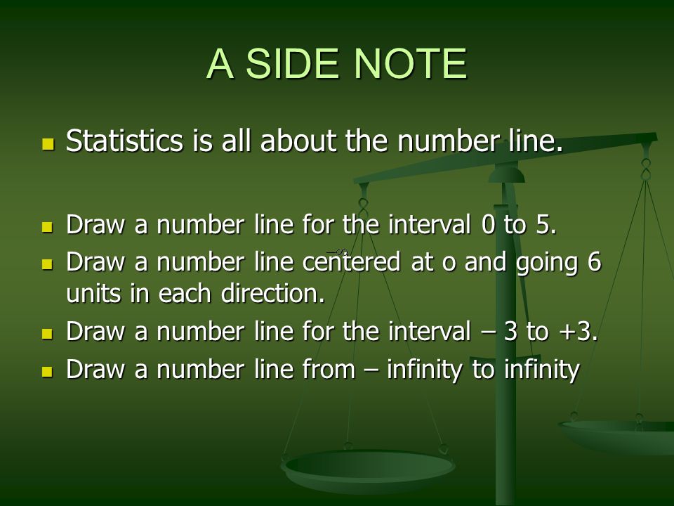 A SIDE NOTE Statistics is all about the number line.