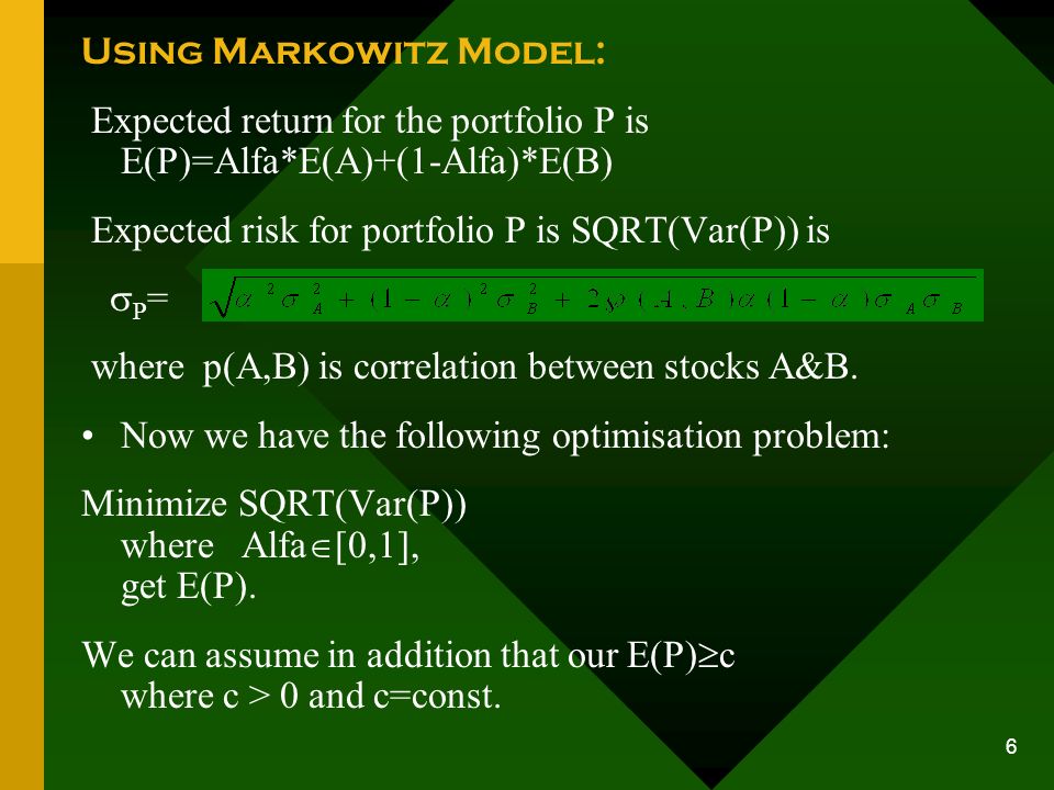 Markowitz Model, An Optimal Portfolio Selection. AEX Exchange Stock ...