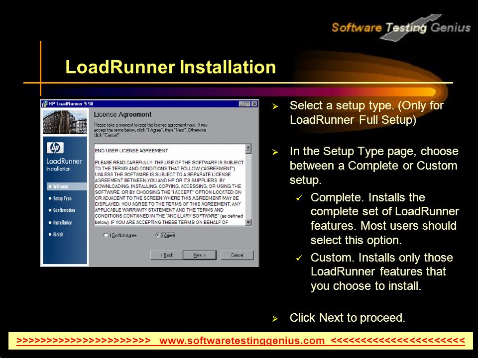 LoadRunner Installation  Select a setup type.