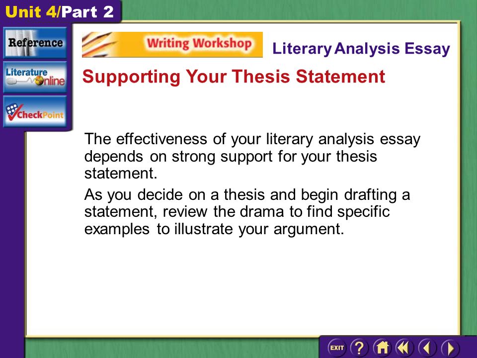 Unit 4/Part 2 The effectiveness of your literary analysis essay depends on strong support for your thesis statement.