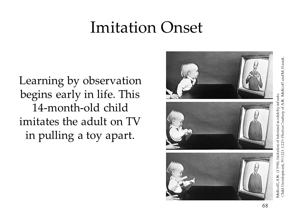 68 Imitation Onset Learning by observation begins early in life.
