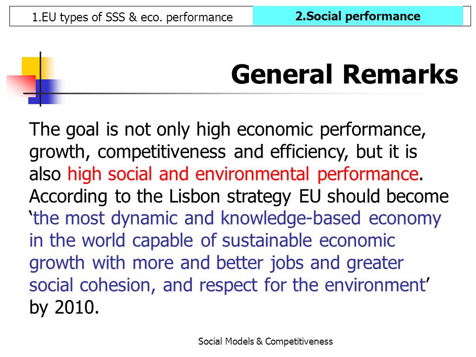 Social Models & Competitiveness 1.EU types of SSS & eco.