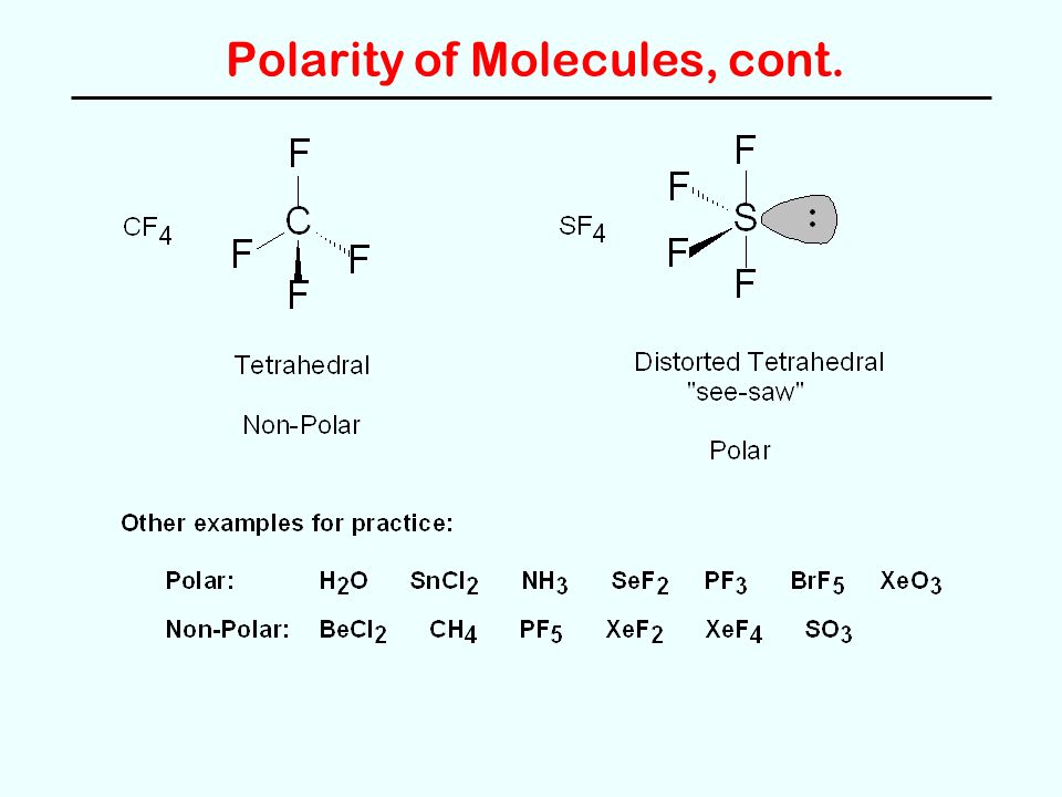 Polarity of Molecules, cont. 