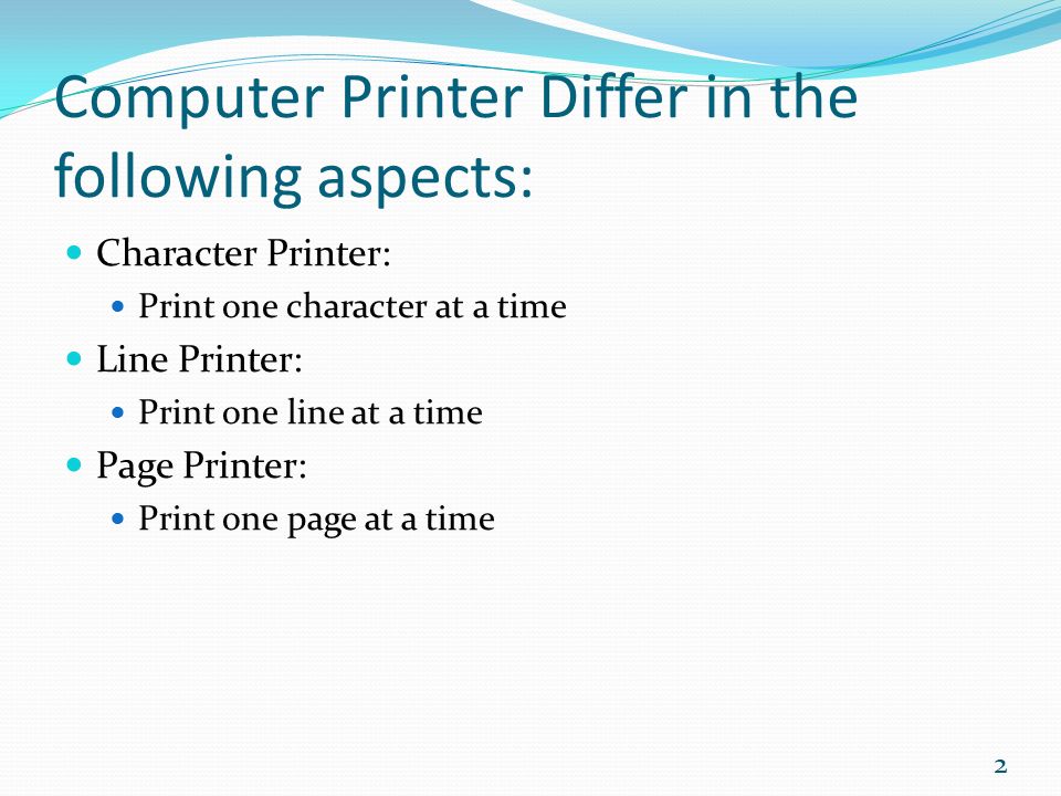 Printers Produce Hardcopy of computer output such as data, text, graphics  (drawings or charts). Most computers are designed to receive data in  parallel. - ppt download