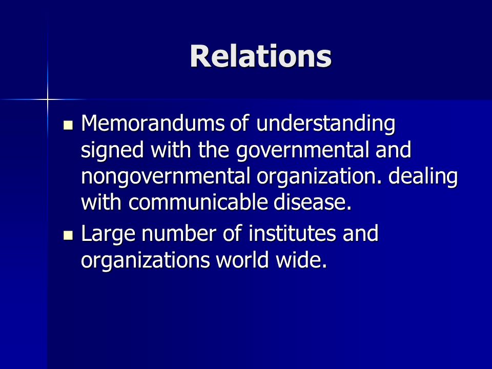 Relations Memorandums of understanding signed with the governmental and nongovernmental organization.