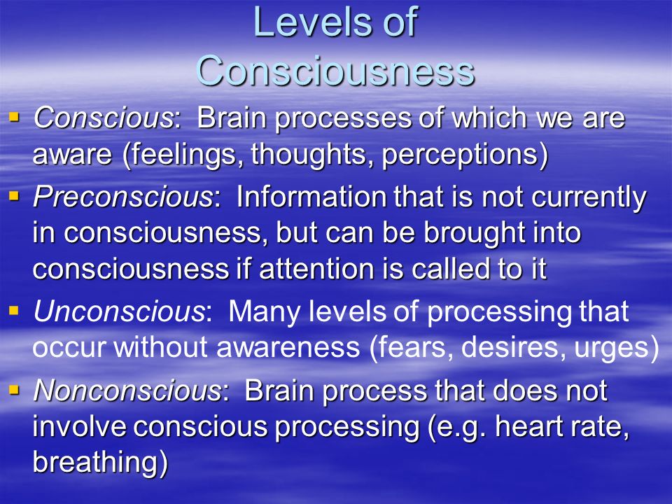 Chapter 5 States Of Consciousness. Levels Of Consciousness Conscious 