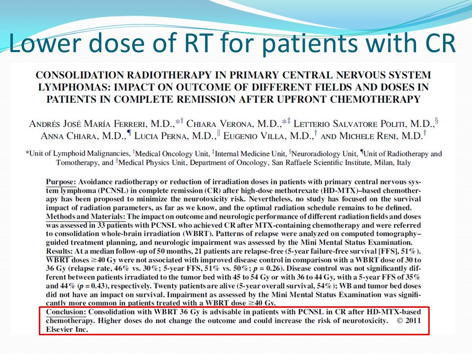 Lower dose of RT for patients with CR