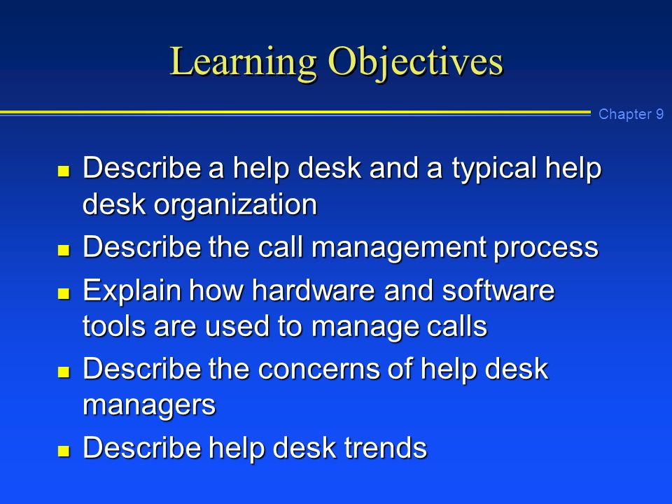Chapter 9 Help Desk Operation Introduction Chapter 9 Learning