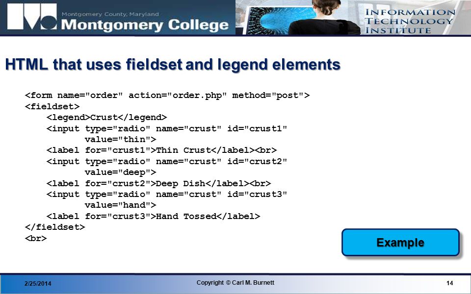 HTML that uses fieldset and legend elements 2/25/ Copyright © Carl M.