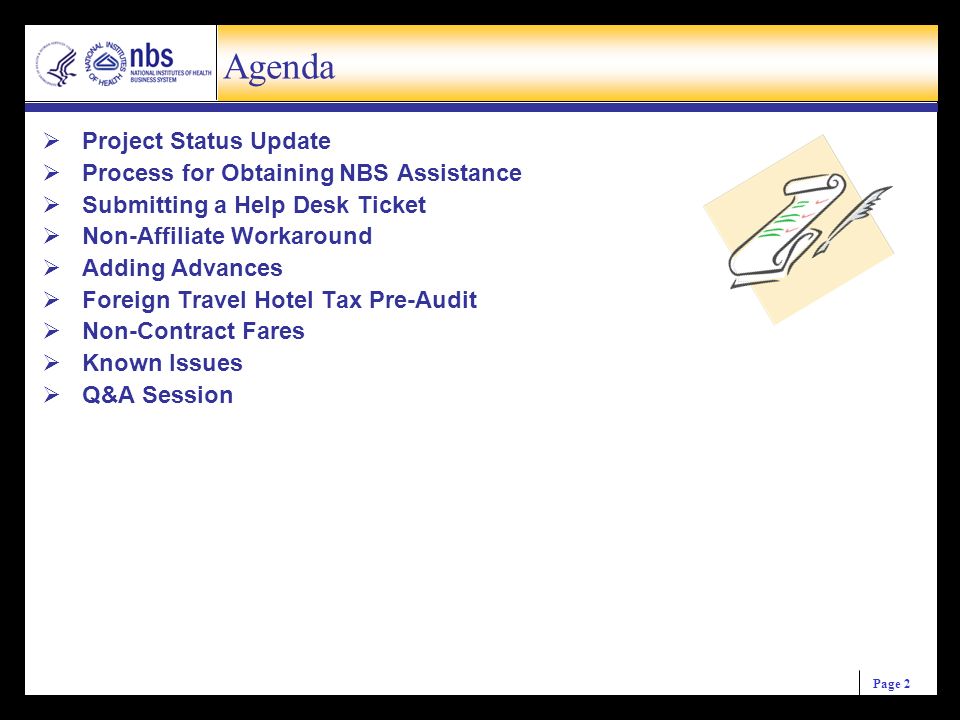 February 18 2010 Nbs Travel Hpocs Page 2 Agenda Project