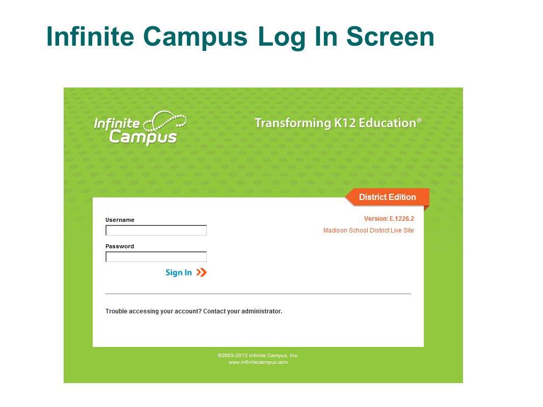 Infinite Campus Log In Screen