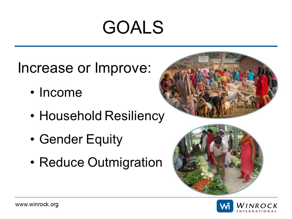 GOALS Increase or Improve: Income Household Resiliency Gender Equity Reduce Outmigration