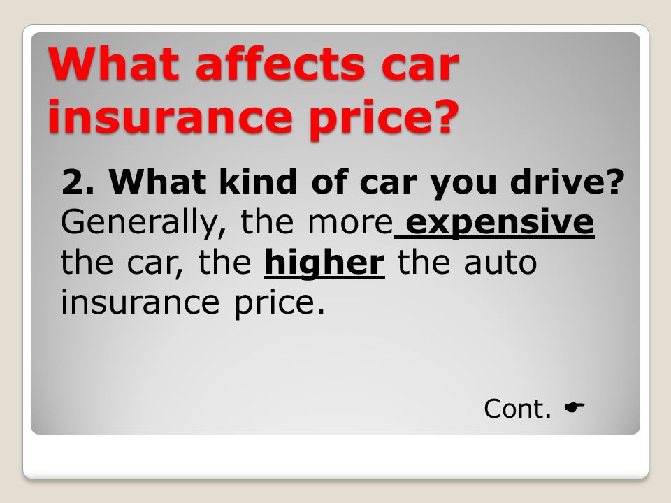 What affects car insurance price. 2. What kind of car you drive.