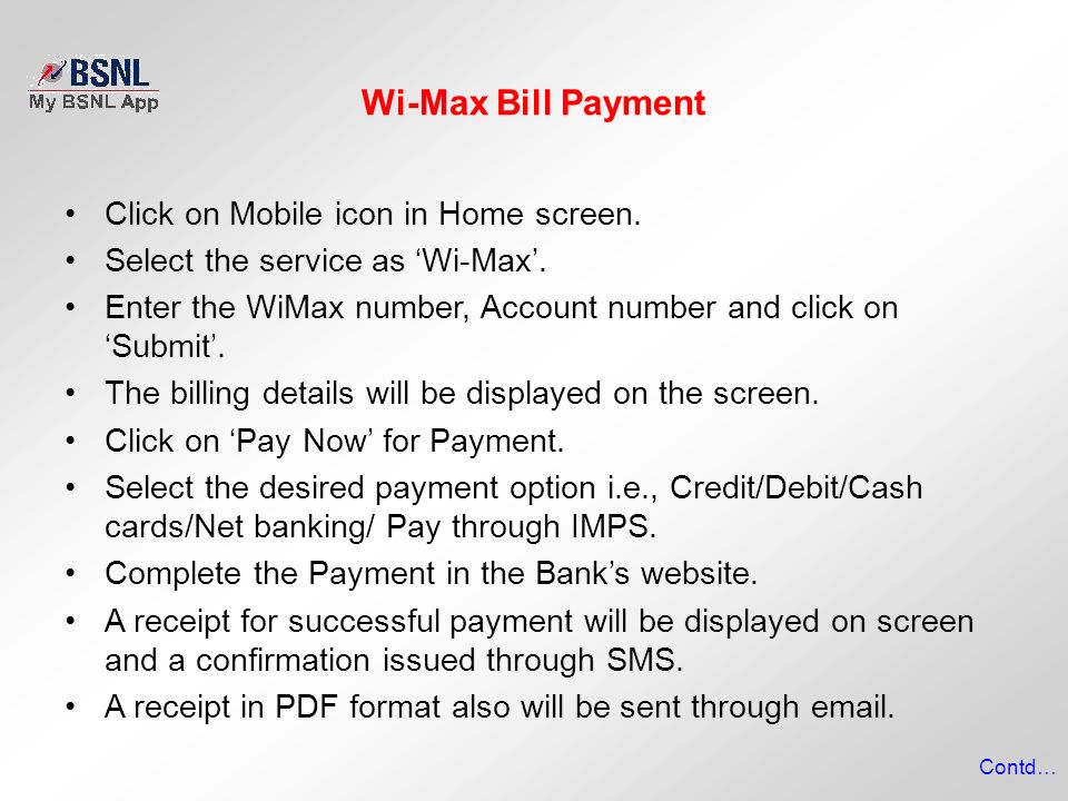 Wi-Max Bill Payment Click on Mobile icon in Home screen.