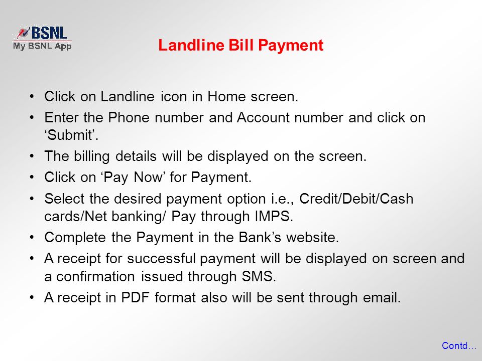 Landline Bill Payment Click on Landline icon in Home screen.