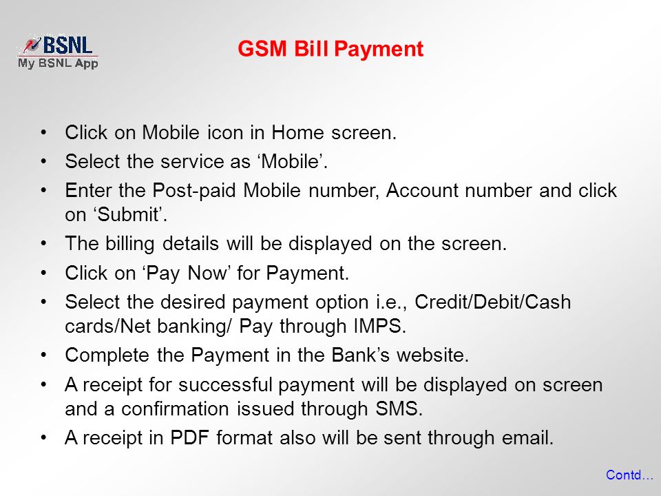 GSM Bill Payment Click on Mobile icon in Home screen.