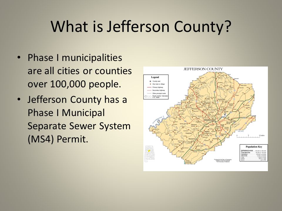What is Jefferson County. Phase I municipalities are all cities or counties over 100,000 people.