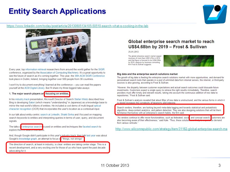 Entity Search Applications 11 October