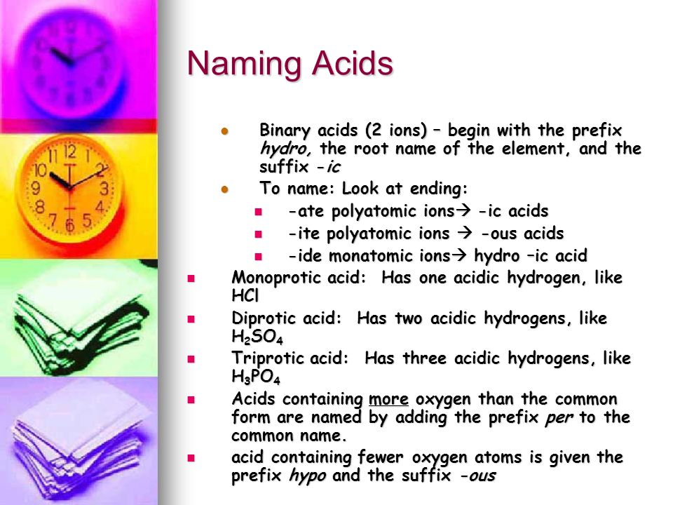 Acids and Bases (Bronsted-Lowry Def’n) Acid -proton (H+) donor Base -proton (H+) acceptor