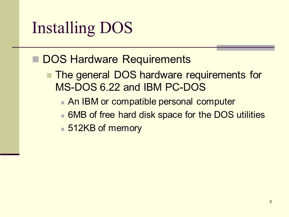 1. 2 Disk Operating System (DOS) Finding DOS and Understanding its  Strengths and Weaknesses Installing DOS How the FAT File System Works  Working with. - ppt download