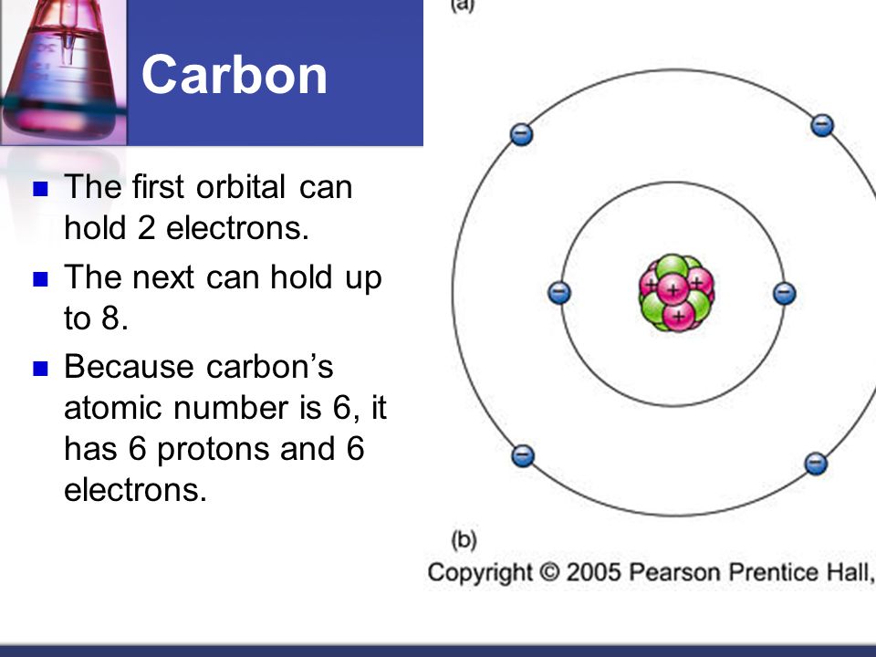 Carbon The first orbital can hold 2 electrons. The next can hold up to 8.