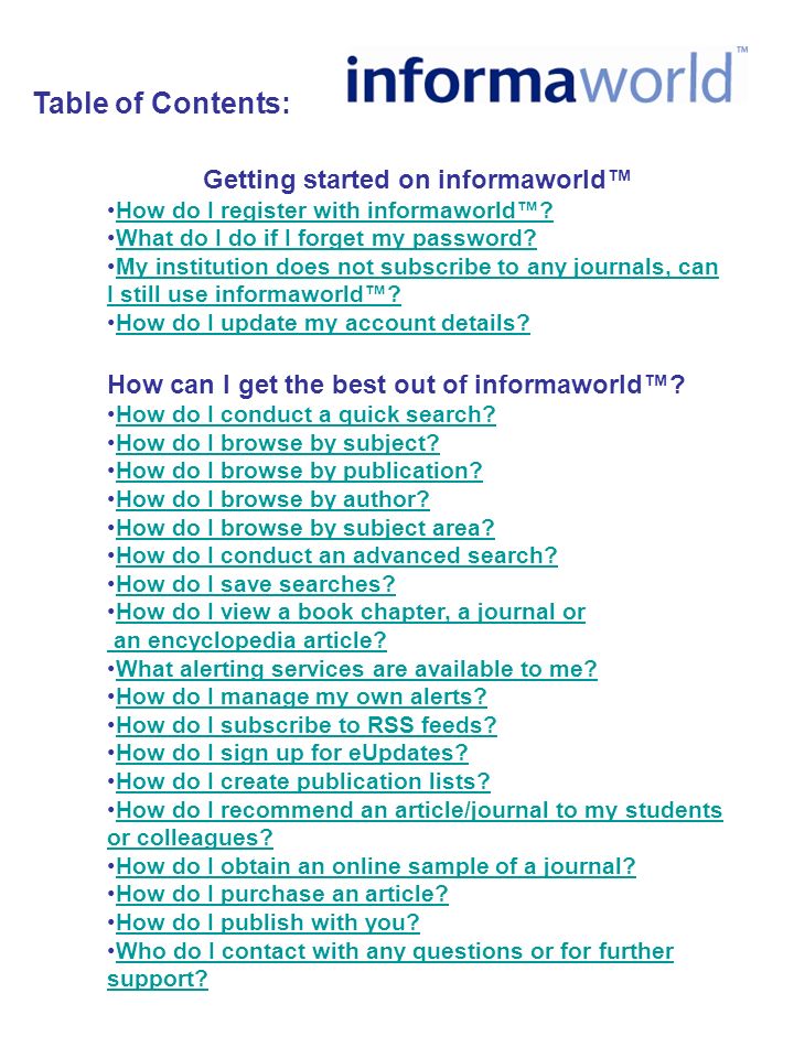 Getting started on informaworld™ How do I register with informaworld™.