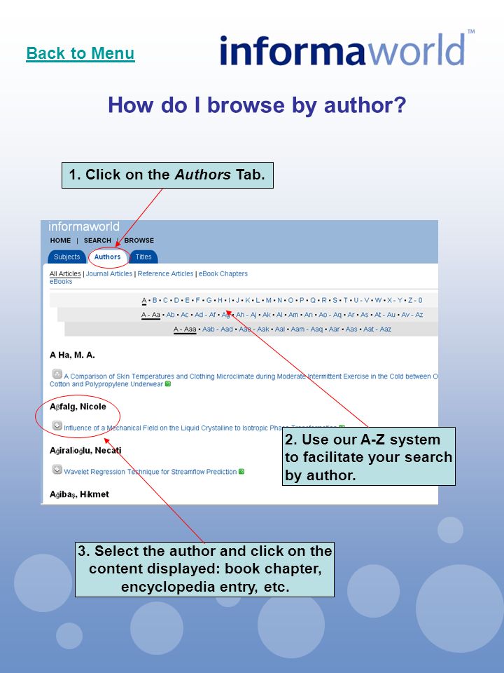 2. Use our A-Z system to facilitate your search by author.