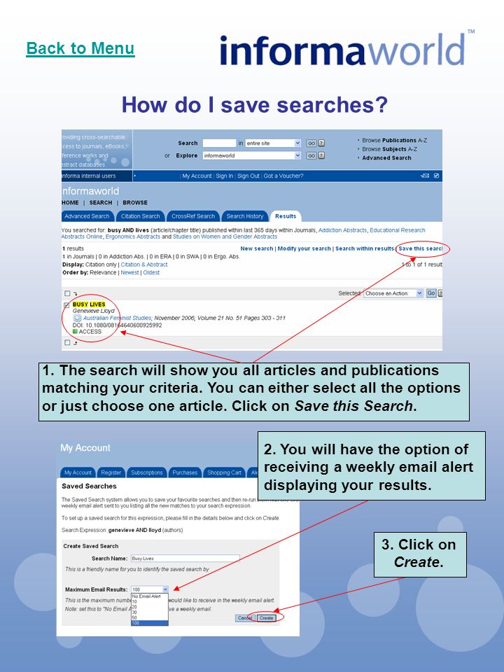 1. The search will show you all articles and publications matching your criteria.