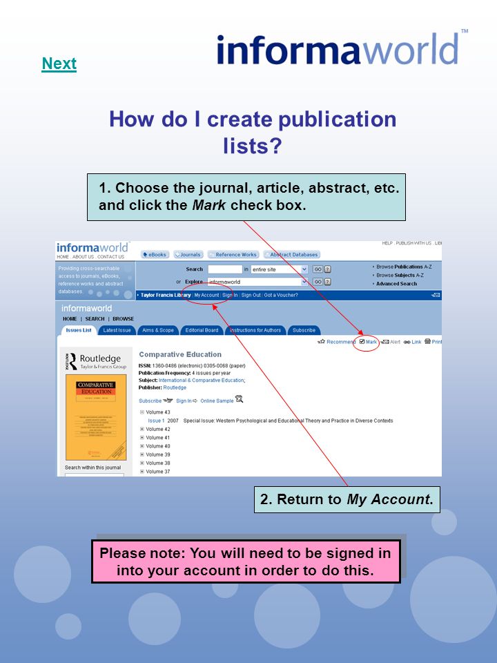 How do I create publication lists. 1. Choose the journal, article, abstract, etc.